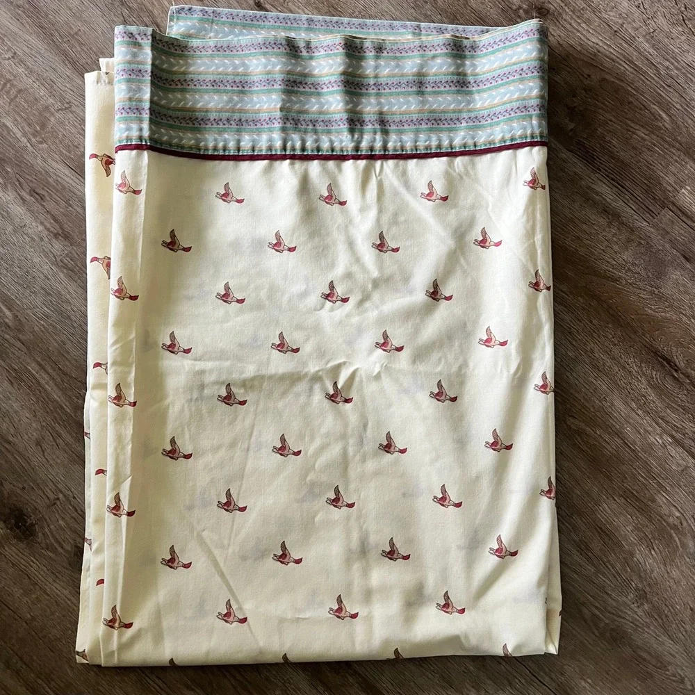 Vintage Fieldcrest Mallard Duck Twin Sheet Set Bedskirt Pillowcase Percale Cream